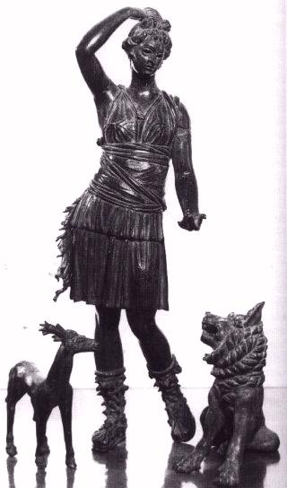 Bronzestatuette der Diana mit Hirsch und Lwe (frhe Kaiserzeit)